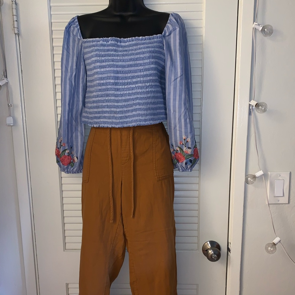 Xhilaration Embroidered Crop top with bubble sleeves